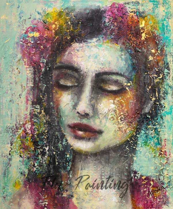 Joy - Mixed media portret schilderij - Ariska Keldermann-Simons