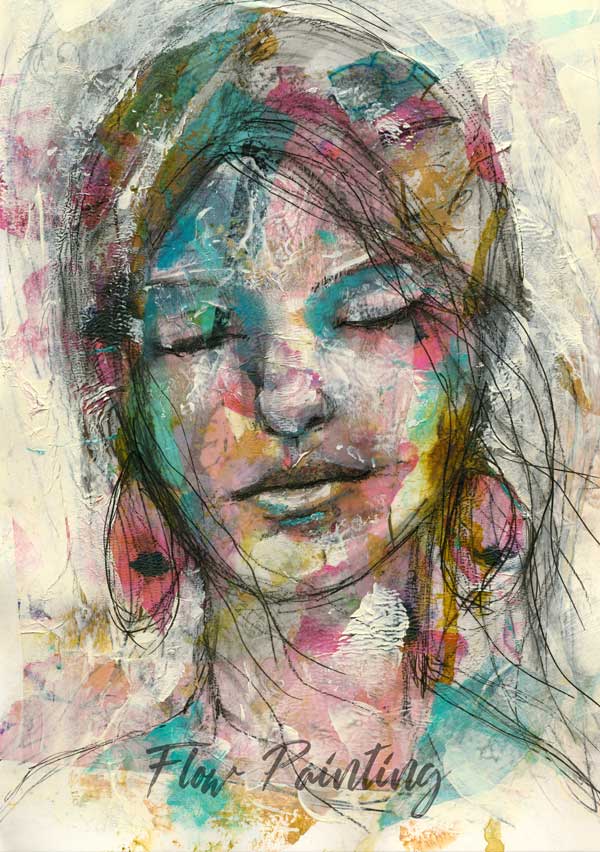 Rosa - Mixed media portret schilderij - Ariska Keldermann-Simons